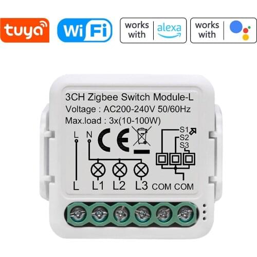 Tuya ZigBee Intelligent Switch Module 3 Channel Device Sharing Timing APP/Voice Control Compatible with Alexa Google Home