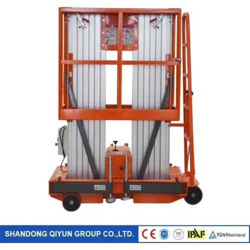 China Qiyun CE ISO 8m Hot Sale Hydraulic Drive AC/DC Double Mast Aluminum Alloy Lift Platform