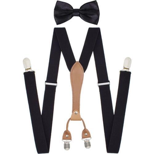 Unisex Suspenders Set Women Y Back Brace Blet Elastic Clip-on Braces with Bow Ties