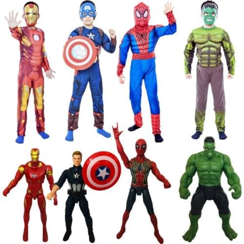 Kids Superhero Hulk/Spiderman/Iron Man Cosplay Costume Kids Halloween/Christmas Avengers Figures Toy Model Party Gift