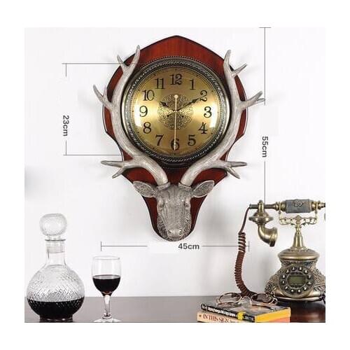 Creative Retro Wall Clock Living Room Bedroom Wall Decoration Mute Clocks Elk Head Nostalgic Ornaments Wall-mounted Clocks