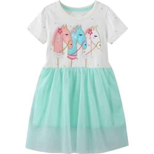 Little Girls Summer Dresses Cartoon Children Short Sleeve Dress For Girls Unicorn Tulle Princess Tutu Dress Kids Cotton Clothing
