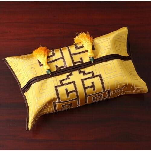 Patchwork Geometry Chinese Silk Satin Tissue Box Cover Napkin Pumping Paper Holder Case Dining Table Decoration