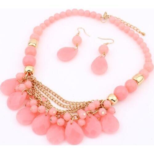 MOODPC Free Shipping New arrival womens jewelry fashion Pink Candy Color Resin beads with Gold chain Party women Dress Necklace
