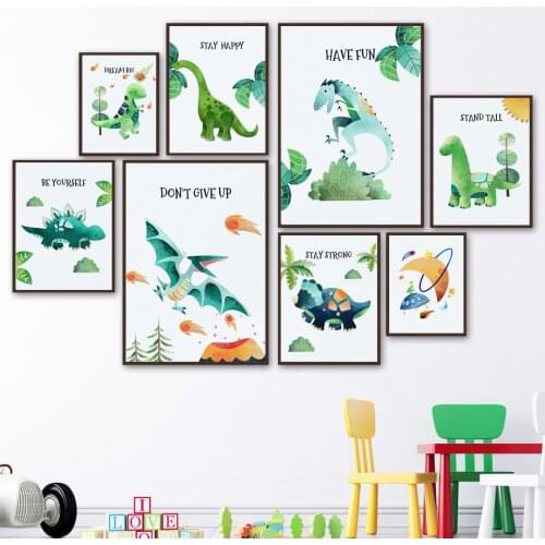 Cartoon Dinosaur UFO Inspirational Quotes Nursery Wall Art Print Canvas Painting Nordic Poster Wall Picture Baby Kids Room Decor