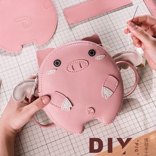 Cartoon Cute Pig DIY Embroidery Bag Purse Wallet Handbag Cross Stitch Kit for Beginner Needlework Sewing Craft Friend Gift