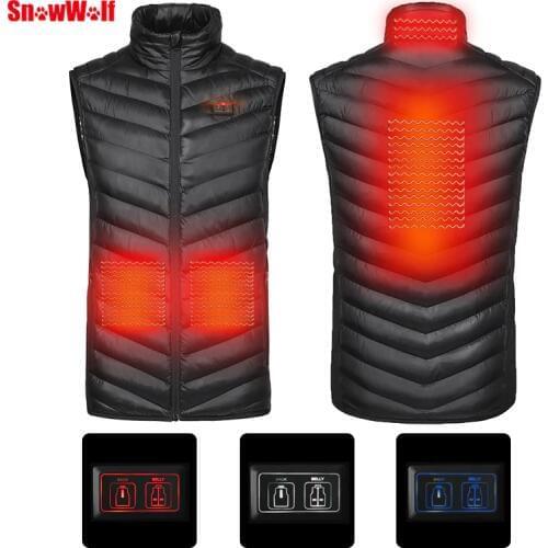 SNOWWOLF Men Winter Heated Vest USB Infrared heating Jacket Carbon Fiber Electric Thermal Waistcoat Fishing Clothes