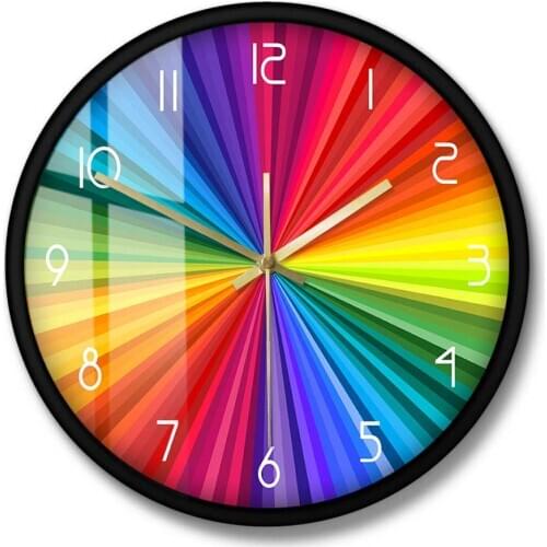 Printed Wall Clock Bright Rainbow Ray Colorful Abstract Home Decor Nursery Kid Room Silent Wall Watch