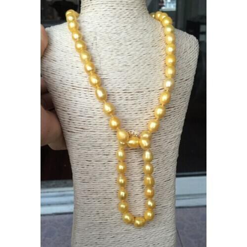 A set of 12-13mm south sea gold pearl necklace 18inch &bracelet 7.5-8inch 925silver