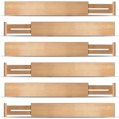 Adjustable Expandable Dividers Bamboo Drawer Divider Drawer Organizers Natural Bamboo Best for Kitchen, Dresser, Bedroom, Bathro