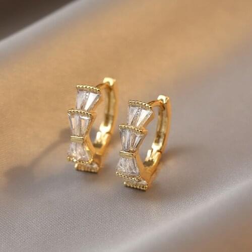 New design fashion jewelry simple exquisite copper inlaid zircon bow hoop earrings elegant small womens daily wild earrings