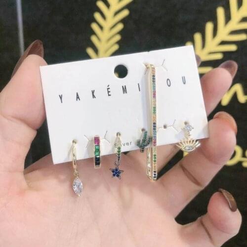 Fashion Colorful Rainbow Zircon 6-piece Earrings Set Black Star Lucky Eyes Drop Hoop Earring For Women Jewelry