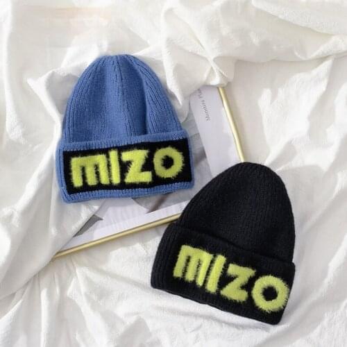 2021 New Winter Alpaca Fiber Fashion Trend Knitted Hat Black Blue Bonnets for Women Letter Printing Warm Hat Man And Woman Caps