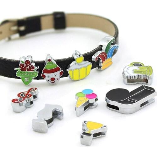 20pcs/lot Internal Dia 8mm Slide Charm Pengiun Bird Fish Clown Magic Hat Wine Cup DIY Accessories fit 8mm wide belt pet collar