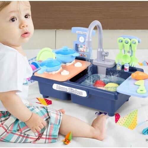 Cute Funny Children Simulation Mini Realistic Dishwasher Automatic Water Outlet Electric Kitchen Sink Toys Gifts