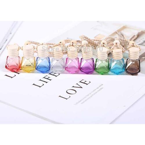 Glass Car Perfume Bottle with Wood Cap Empty Refillable Essential Oils Bottle Hanging F478