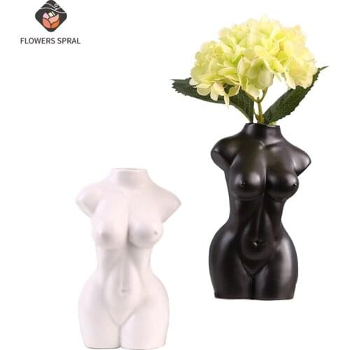 Nordic Style Vase Ceramic Living Room Decoration Crafts Ornaments Simulation Body Art Flower Arrangement Vase Decoration Gift