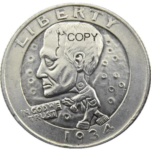 W(08)Hobo Creative 1934 Washington Quarter Dollars Skull Zombie Skeleton Hand Carved Silver Plated Silver Plated Copy Coins