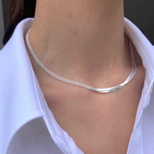 925 sterling silver jewelry with double layer snake bone bead stitching short clavicle chain for female wedding party wholesale