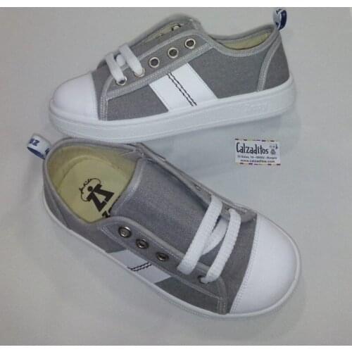 Zapy for kids gray canvas shoes with lace up toe