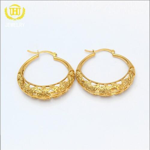African Style Ethiopian Hoop Earrings Gold Color Hoop Earrings For Middle East Dubai Women Wedding