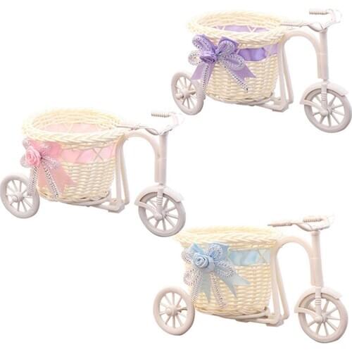 1PC Hot Sale Rattan Bicycle Storage Basket Float Vase Plant Stand Holder Tricycle Bike Flower Basket Home Decor