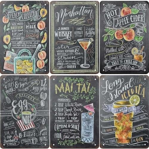 1Pcs Vintage Whiskey Cocktail Poster Wall Hanging Decoration Retro Bar Coffee Restaurant Metal Poster Art Wall Decor Wallpaper