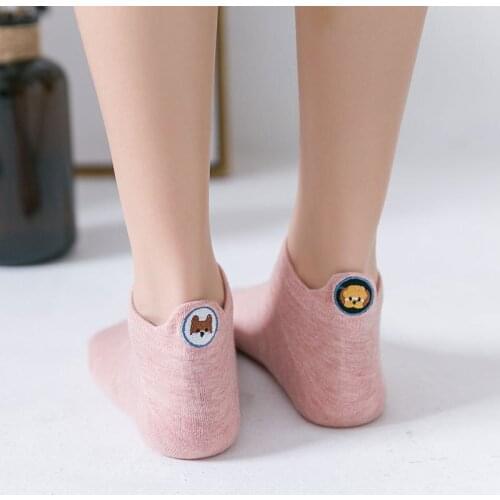 10 Pairs Cartoon Short Socks Ladies Summer Autumn Cute Embroidered Heels Puppies Kawaii Dogs Animals Women Invisible Boat Socks