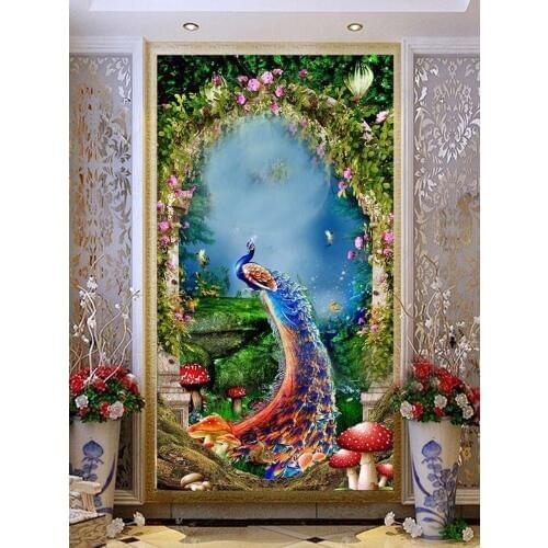 5D Embroidery Diamond Animal Picture Home Decor Painting Peacock Full Round Drill Cross Stitch Grandeur Wall Art Handmade Gift