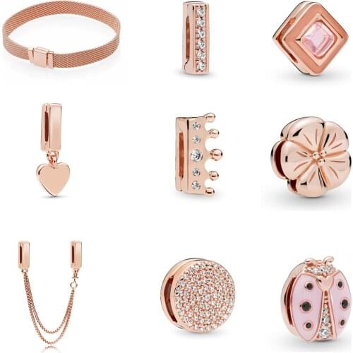 Free Shipping Authentic 925 Sterling Silver Reflexions Clip Rose Charm Fit Original Bracelet For Women DIY Jewelry S925 Beads