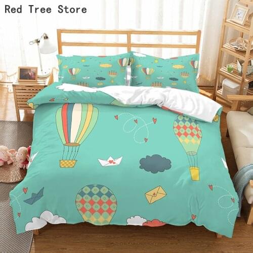Cartoon Printed Kids Boy Girl Bedding Set Balloon Pattern Bed Lines with Pillow Case Single Double Twin Full Size 3D Duvet Cover
