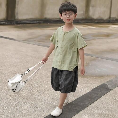 Summer Teens Clothes Boy Sets 2pcs Cotton Linen Breathable Cool Fashion Casual Kids Girls clothing set vetement enfant garcon