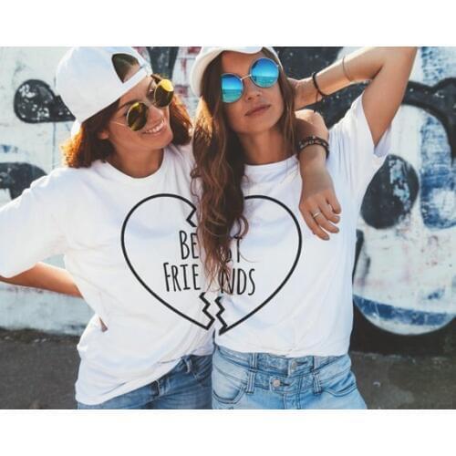 Skuggnas Best Friends Couple T shirt Matching Couple tee Shirts Best Girls Tumblr grunge goth aesthetic Casual harajuku Tops