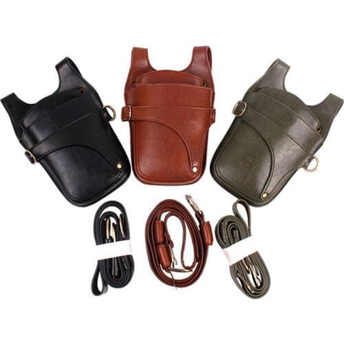 Black Brown Green Hairdresser Cowhide Leather Holster 2 Belts Barber Scissor Shear Organizer Salon Stylist Waist Tool Bag H5