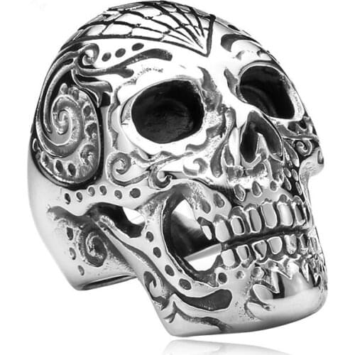 Cool Mens Stainless Steel Skull Ring For Male Vintage Punk Jewelry Accessories Party Gift