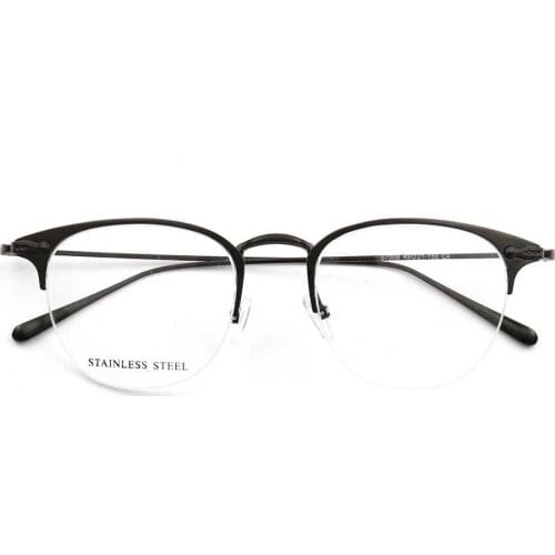 YOUTOP Retro Womens Half-rim Anti-blue Ray Frame Mens Fashion Round Eyeglasses Striped Stainless Steel Eyewear S7008
