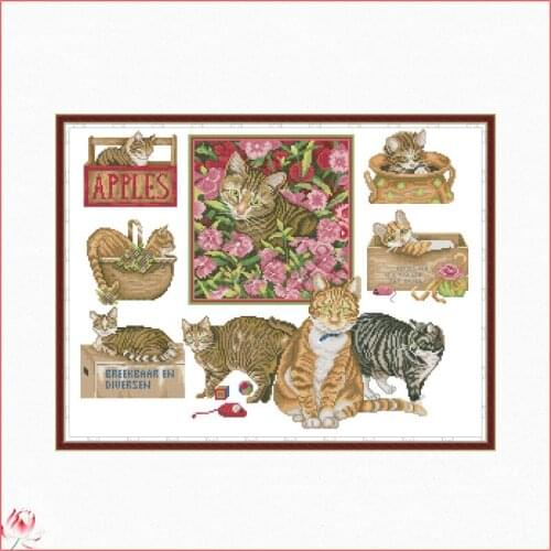 Joy Sunday Provide The Cat Cross Stitch Kit Pattern 14CT White 11CT Printed Embroidery Set DIY Home Decoration Painting Crafts
