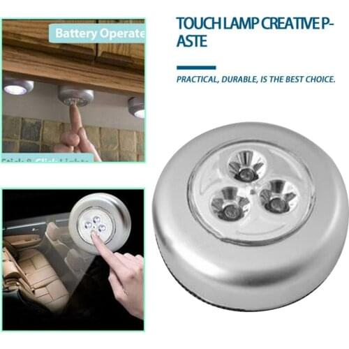 4 LED Touch Control Night Light Round Lamp Under Cabinet Closet Push Stick On Lamp Home Kitchen Bedroom Automobile Lighting Tool