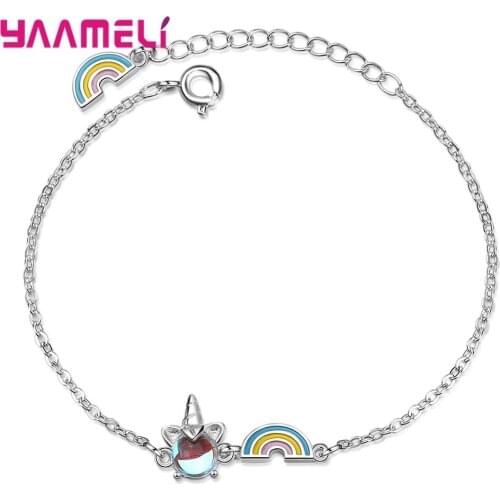 Featured Brand DEALS 925 Sterling Silver Bracelet for Women Lovely Rainbow Enamel Wristband Wedding Engagement Jewelry