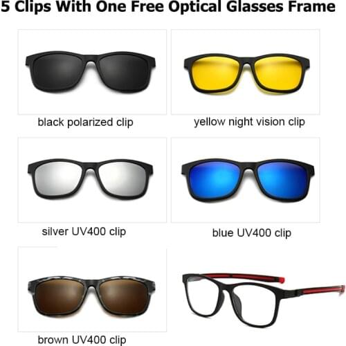 5 Polarized Magnetic Sunglasses Clips 1 Myopia Glasses Frame Hanging Neck Eyeglasses Men Women Square TR90 Driving Glasses