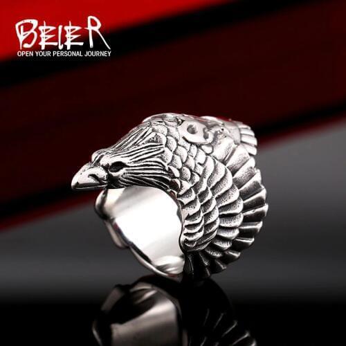 BEIER 316L Stainless steel Thor Hammer Viking Amulet Scand Nostradamus crow Ring For Man jewelry BR8-329