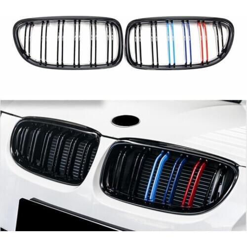 A Pair For BMW E90 E91 Gloss Black M-Color Car Front Grille Grilles Double Line Grills 2009 2010 2011 2012 Auto Accessories