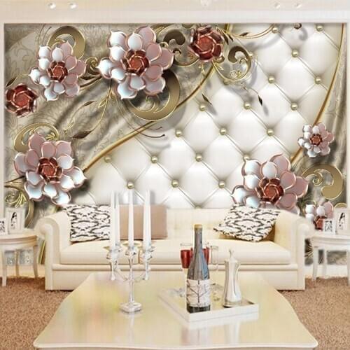 Custom 3D Mural Wallpaper European Style Luxury 3D Stereo Rose Flower Wall Painting Living Room Bedroom Papel De Parede Frescoes