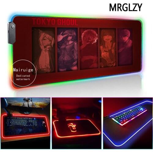 MRGLZY Hot Anime Tokyo Ghoul Mouse Pad LED Light RGB Gamer Multi-size Large Desk Mat Rug Gaming Accessories for Laptop Keyboard
