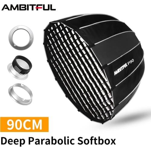 AMBITFUL P90 Portable 90CM 16 Rods Deep Parabolic Softbox with Honeycomb Grid Bowens Mount Studio Flash Speedlite Softbox