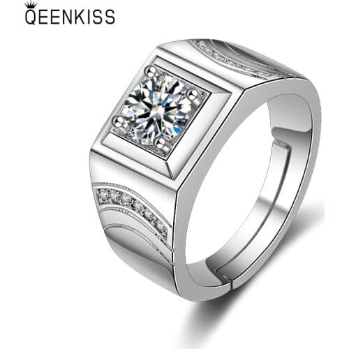 QEENKISS RG6272 Fine Jewelry Wholesale Fashion Woman Girl Birthday Wedding Gift Square AAA Zircon 925 Sterling Silver Open Ring