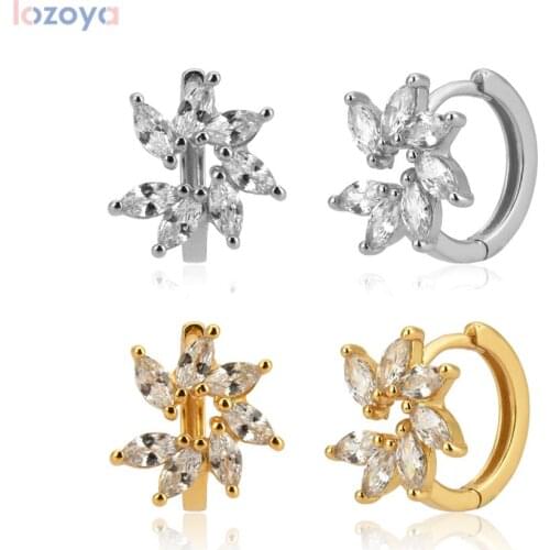 LOZOYA Luxury 100% 925 Sterling Silver Dangle Zircon CZ Zircon Charms Pendiente Earring Hoops Circle Ohrringe Jewelry