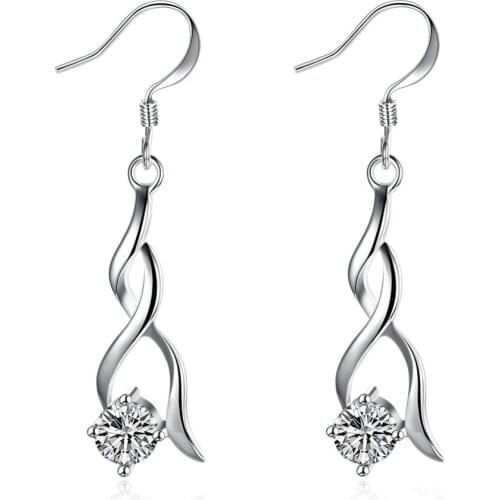 HXH QRX 925 Sterling Silver AAAA White Zircon Crystal Eardrop Earrings For Woman Wedding Engagement Fashion Party Charm Jewelry