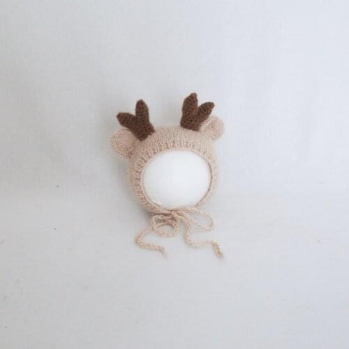 Angora Bonnet Newborn Knit Deer Hat Photography Products Fluffy Crochet Baby Animal Hat Photo Props