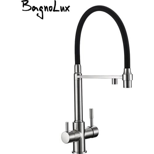 Bagnolux Brushed Nickel Brass Sink Black hose Mount Pull Down Dual Sprayer Nozzle Mixer Water Taps Kitchen Faucet